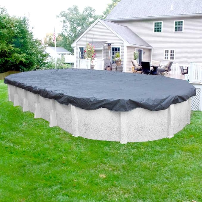 Robelle 15 x 21 ft Blue Winter Oval Pool Cover for Above Ground Pools, 4 ft Overlap (19 x 25 ft Cover Size), Solid 7 x 7 Scrim, 2.2 oz/yd2, 8-Year Warranty, Style: 461521-4K