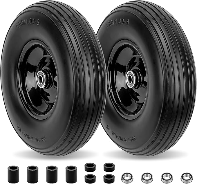 Cenipar 4.80/4.00-8" Flat Free Tire and Wheel 14.5" Solid Flat-Free Replacement Tire with 5/8" or 3/4" Axle Borehole,3-7" Adjustable Centered Hub for Wheelbarrow Hand Truck Garden Trailer and Trolley