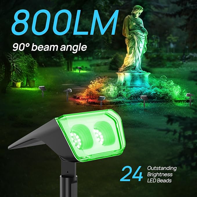 Consciot Solar Spot Lights Outdoor, Halloween Color Changing Lights Waterproof, 10 Colors Dusk-to-Dawn Landscape Spotlights, Outdoor Halloween Decorations for Garden Yard, 6 Pack