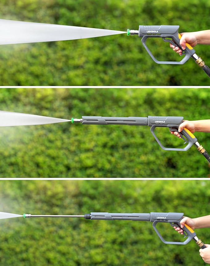LidoDola 5000 PSI Pressure Washer Gun with Swivel - High Power Washer Gun with 3/8" Male Plug, 5 Nozzle Tips,Features 3 Selectable Lengths,Ergonomic Grip for Car/Driveway/Industrial Cleaning