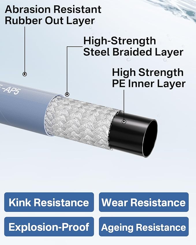 Pressure Washer Hose 150FT 3/8" for Cold and Hot Water 212°F, with Swivel Quick Connect, 4500PSI Kink Resistant Grade Steel Wire Braided, Power Washer Hose With 2pcs M22-14mm Adapter