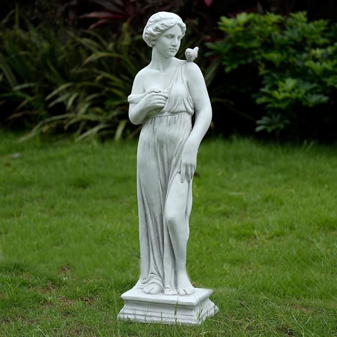 Outdoor Nymph Statues, 32Inch Garden Goddess Sculptures, Greek Mythology Roman Decor, Large Statues for Patio Yard Lawn Porch, Grey (Nymph-Grey)
