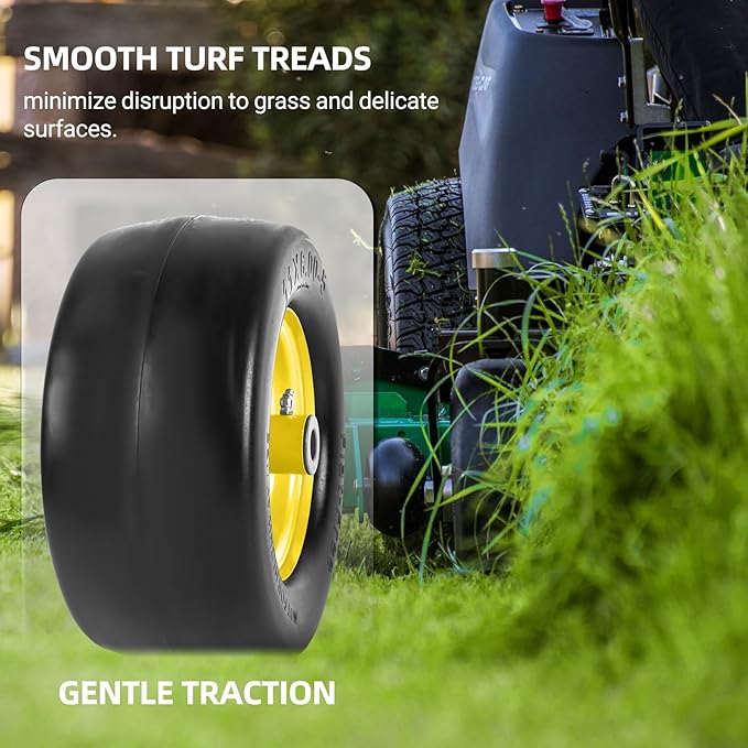 AR-PRO 11x6.00-5 Flat Free Tire and Wheel - Relacement 11x6-5 Solid Rubbe Riding Lawn Mower Tire with Rim, 5.9"-8.1" Centered Hub and 3/4" Bushings - Fit Most Zero Turn Mowers (2-Pack)