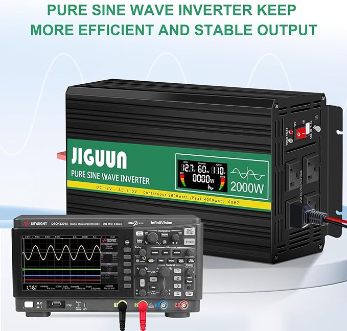 JIGUUN 1500 Watt Pure Sine Wave Power Inverter 12v DC to 110/120v AC Converter 3 AC & USB Output,Power Inverter LCD Display for Home RV Camping Car Truck 3000 Peak