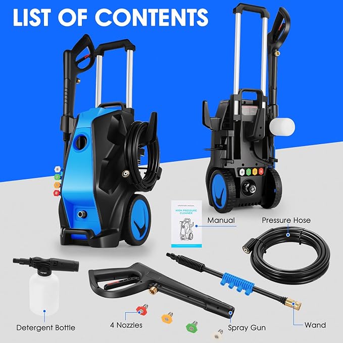 5000PSI 4.0GPM Heavy Duty Power Cleaner with 33 FT Extension Hose, 4 Quick Connect Nozzles and Foam Cannon for Cars/Fences/Driveways/Patios/Home Cleaning, Blue