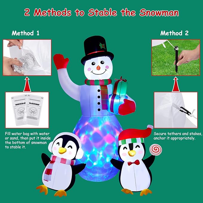 8FT Outdoor Inflatable Christmas Snowman Penguin Xmas Blow Up Decor with LED Lights