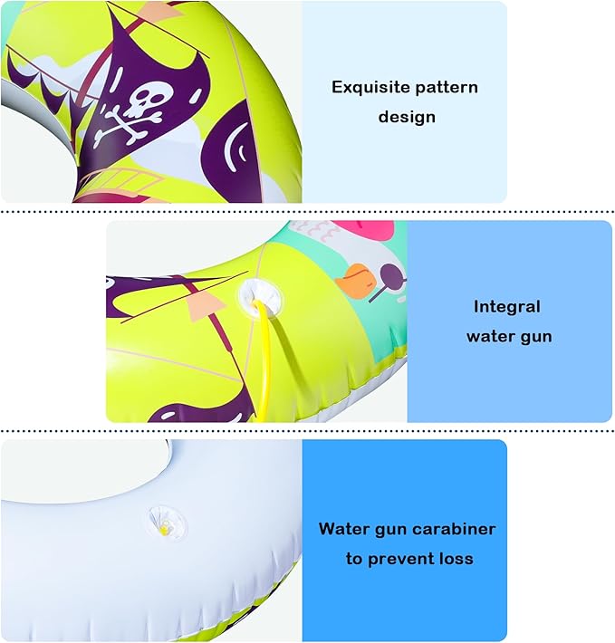 FindUWill Pool Floats with Water Guns Kids, Inflatable Pool Swim Tubes with Beach Ball, Pool Floaties Toys Inner Tube with Squirt Guns for Kids Ages 8-12, Beach Swimming Party Toys for Adults