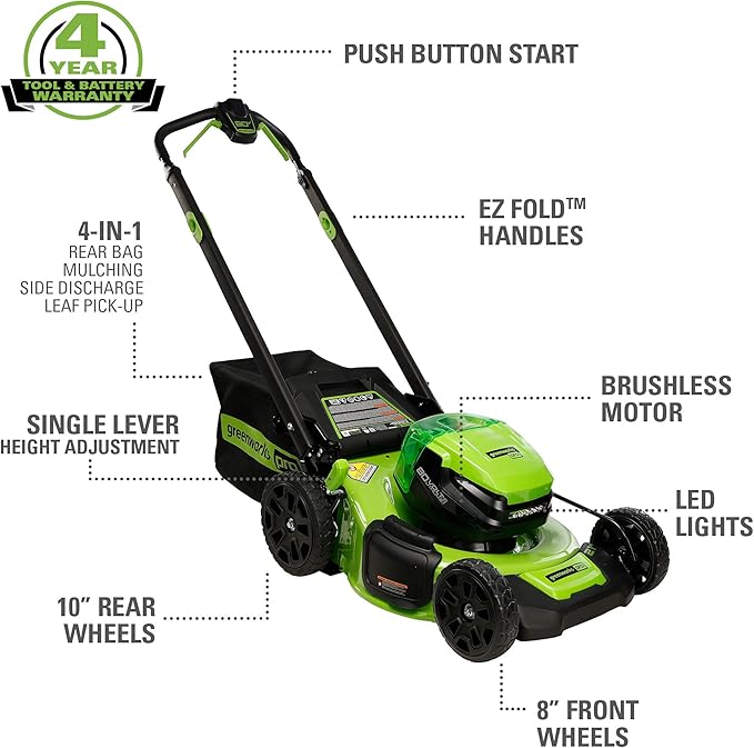 Greenworks 80V 21" Cordless Battery Push Lawn Mower,16" Cordless Battery String Trimmer Combo Kit w/(1) 4Ah Battery & (1) 4A Rapid Charger