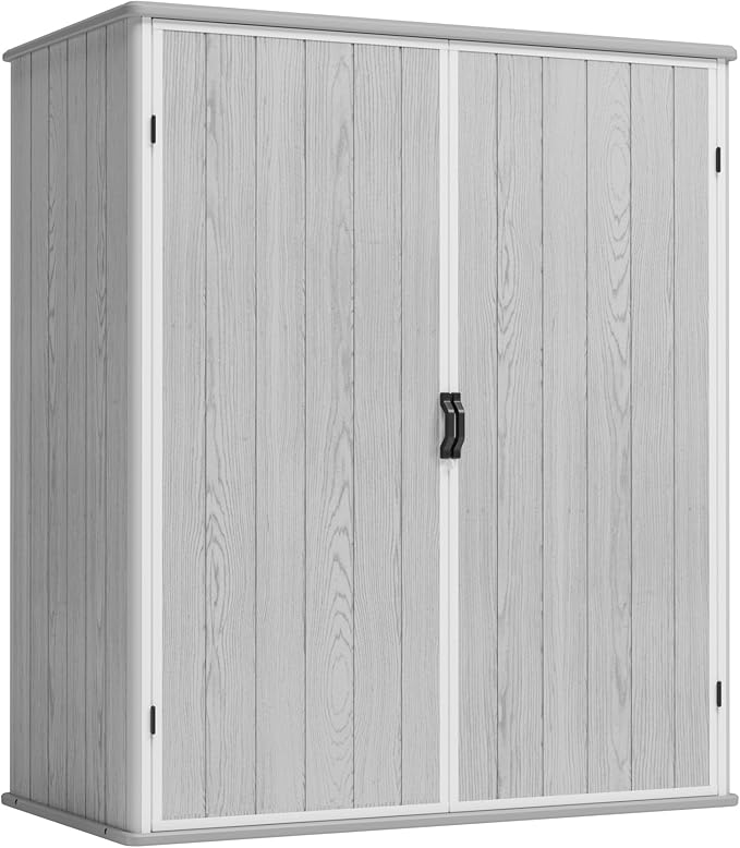 Greesum 5×3FT Plastic Outdoor Storage Shed with Floor, Resin Sheds with Lockable Door, Window and Vent, All-Weather Tool Storaged Sheds for Garden, Backyard, Patio, Light Gray (4.7×2.5FT)