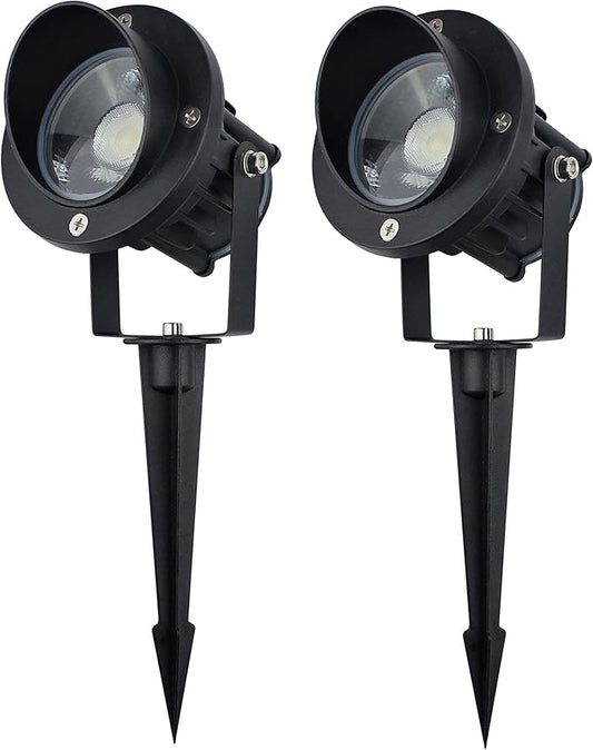 GBS9809 LED Spotlights, 9W 120V Line Voltage, 5000K Daylight, with Metal Ground Stake, Outdoor Flag Light, Landscape Spotlight, Corded Plug, Not Dimmable (Pack of 2)