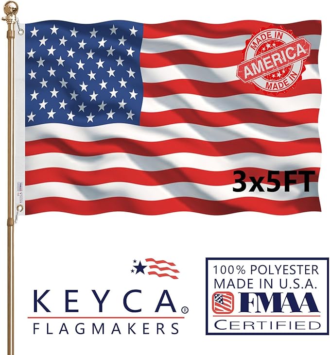 American US Flag 3x5 FT 100% Made in The USA- Heavy Duty Vibrant Colors Double Sided United States Flag with 2 Brass Grommets for Home/Company/Indoor Outdoor Decoration (FMAA Certified)