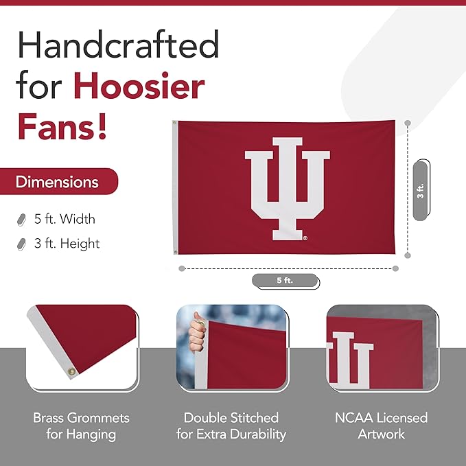 Indiana Hoosiers College Sports Printed Flag - NCAA Licensed - Nylon - School Banner (Red) (3' x 5')