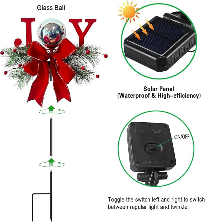 Christmas Outdoor Waterproof Solar Lights 3D Glass Ball Fireworks Lighting Garden Stakes Decor Suitable for Gardens Courtyards Lawns Christmas Decor and Thanksgiving Gifts