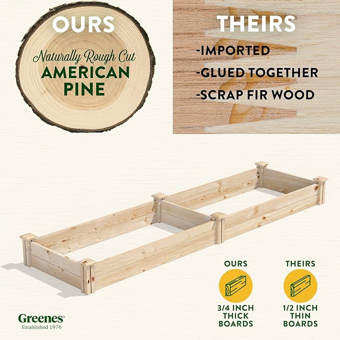 Greenes Fence Original Pine Raised Garden Bed, 2' x 8' x 7" - Made in USA with American Pine
