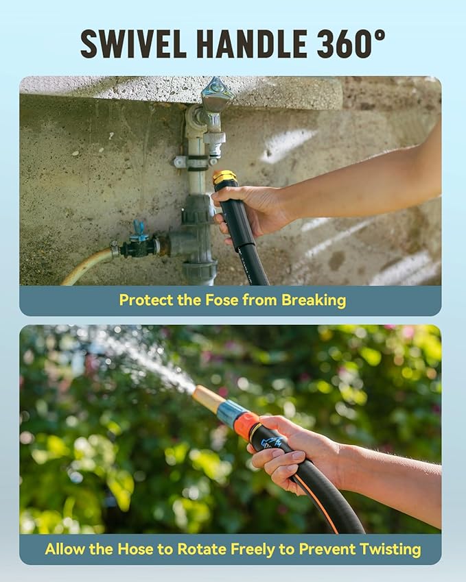 Non-Expandable Leader Hose 5ft x 5/8", Short Garden Hose, Rubber Water Hose, Heavy Duty, No Kink, Flexible Garden Hose with Swivel Handle, Female to Female Fittings, Burst 600 PSI, Without Nozzle
