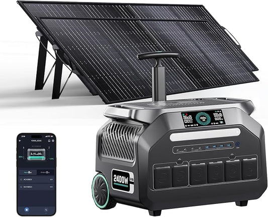 IEE P2400 Solar Powered Generator with 2x200W Solar Panel,2400W AC Outlet(Peak 5000W) 2048WH Lifepo4 Battery,5-8MS EPS Switch,1800W 1.2H Fast Charge Below 30DB Solar Power Station for Home Backup,RV.