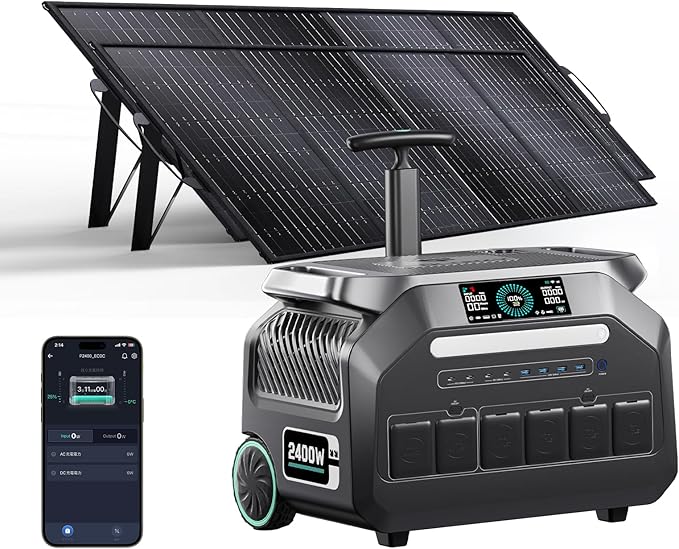 IEE 2048Wh/2400W Solar power station With 2 * 200W Solar Panel,P2400 Solar Generator(4800W Peak),1800W Super Fast Charging, APP Control Emergency Power Station for Home, Camping,Power Outages
