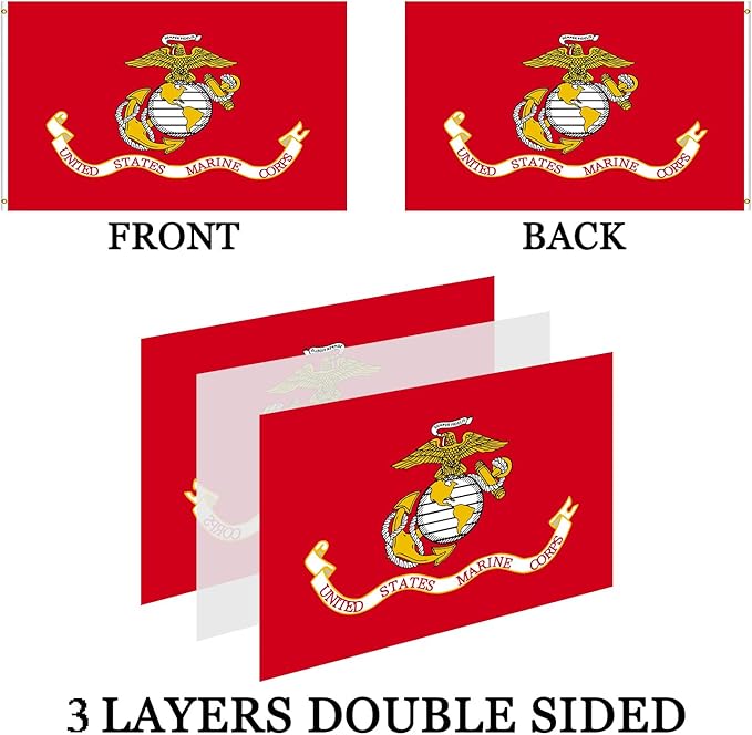 US Marine Corps USMC Flag Outdoor 4x6 Double Sided- 3Ply Heavy Duty 240D Nylon(All Weather)- United States Marine Corps Flag- 2 Brass Grommets & 4 Rows Stitched