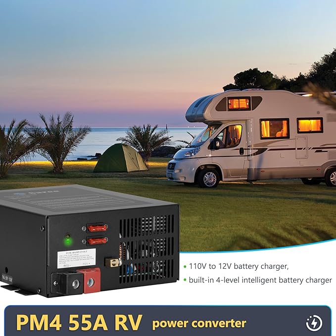 RV Converter 55Amp RV Power Converter Built-in 4 Stage Smart Battery Charger for 110VAC to 12VDC RV Power Converters, Fully Adjustable Output from 13V to 16.5V