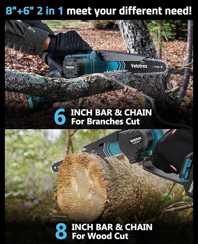 Professional Mini Chainsaw Cordless 8 inch + 6 inch, Electric Chainsaw Cordless with 2x4000mAh Batteries, Upgraded Brushless chainsaw with Auto Oiler for Tree Branch Wood Cutting