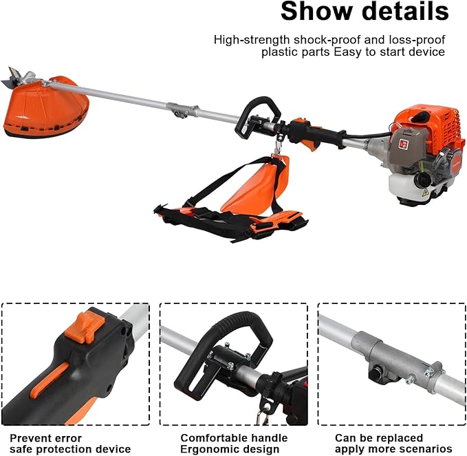 52CC 2-Cycle Gas Weed Wacker, 6 in 1 Gas Weed Eater, 2025 Upgraded Weed Eater, 9500rpm High Power String Trimmer, Brush Cutter for Yard, Garden Easy to Start(US Fast Arrival