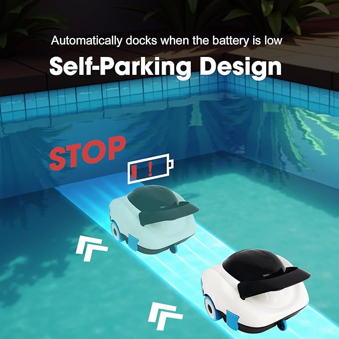 Robotic Pool Cleaner, Cordless Pool Vacuum with 19 GPM Powerful Suction, 2H Runtime and 3H Fast Charging, Dual Filters, Self-Parking, for Above Ground& In Ground Pools Up to 870 sq.ft