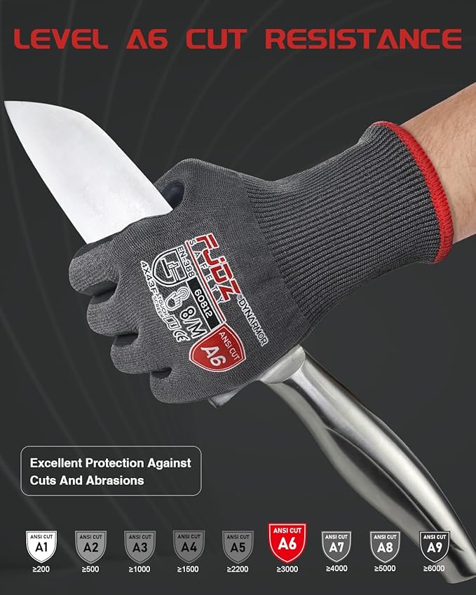 A9 Cut Resistant Work Gloves, 18 Gauge Ultra-light Foam Nitrile Coated Touchscreen ANSI A3 A4 A6 A9 Cutting Glove