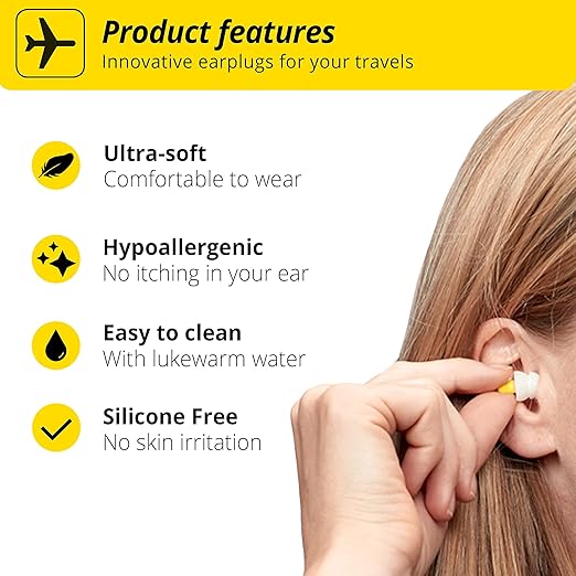 Alpine FlyFit - Earplugs for Pressure Relief & Preventing Ear Pain While Flying - Airplane Travel Essentials - Comfortable Reusable Hypoallergenic Earplugs with Ultra Soft Filter