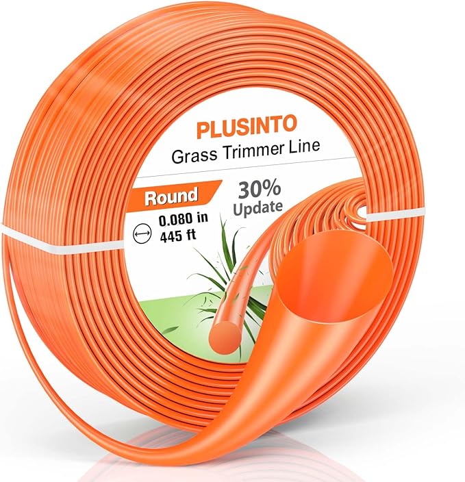 String Trimmer Line .080", 445 Feet Weed Eater String, Round Trimmer Line for Universal Replacement, Orange Premium Nylon String Trimmer Line for Light Grass&Weeds