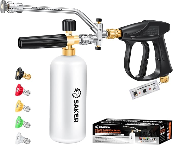 Saker Foam Cannon for Pressure Washer Kit with Quick Connect M22-15,Pressure Washer Gun for Car Washing and Cleaning,with 5 Power Washer Sprayer Nozzles