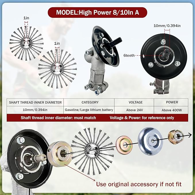 Steel Wire Grass Trimmer Head, Indestructible Weed Eater Head, for High-Power Lithium-Ion and Gasoline Weed Cutters, with Adapter, Wire Weed Trimmer Head for Moss Grass Rust Removal(High Power 8In A)