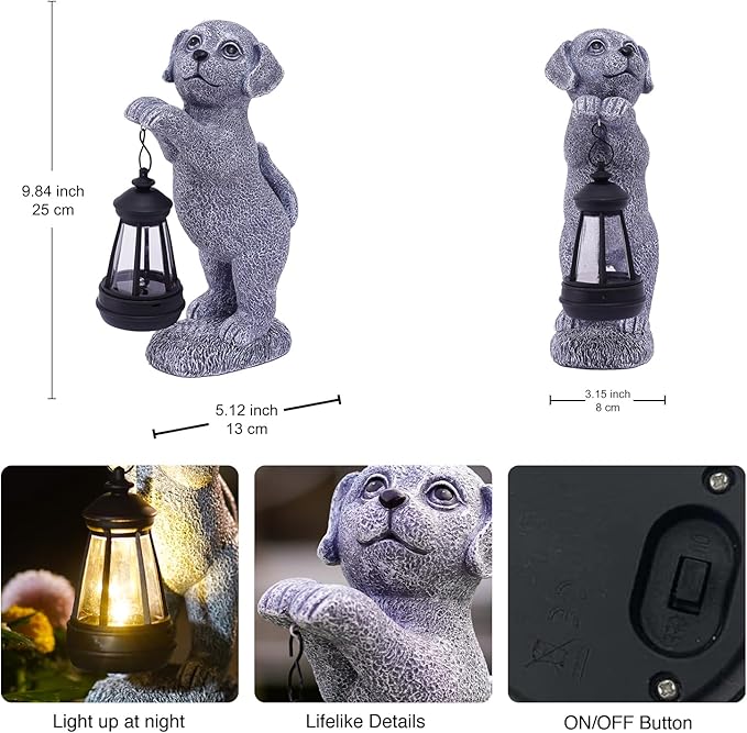 Goodeco Dog Statue with Solar Lantern - Perfect Dog Garden Statues Outdoor Decor & Ornament for Mom, Housewarming Gifts and as Yard Decorations