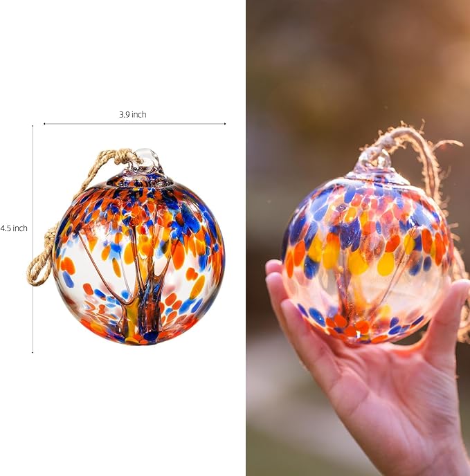 4” Tree of Life Witch Balls, Gazing Balls Hanging Friendship Balls, Hand-Blown Glass Christmas Ornament for Window Outdoor Home Decor, Garden Decoration, Gifts for Women (Muticolor)