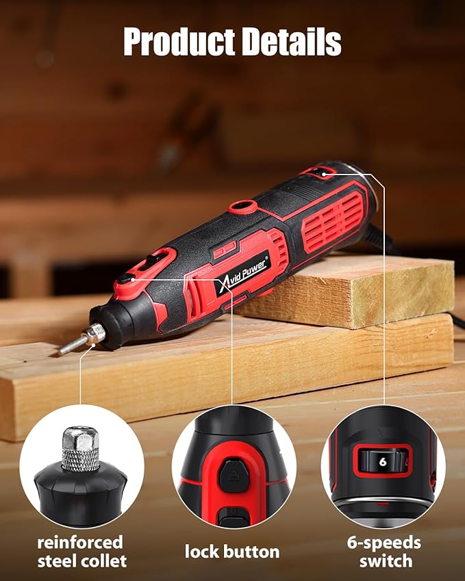 AVID POWER Electric Chainsaw Sharpener, 6 Variable Speeds Chain Saw Sharpening Kit, Chain Saw Sharpener with 3 Diamond Sharpening Bits (4/4.8/5.5mm), for Chainsaw Maintenance