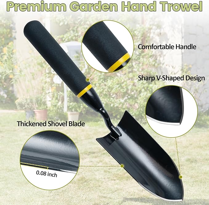 2 Pcs Garden Tool Set, Heavy Duty 2 in 1 Garden Hoe and V-Shaped Garden Trowel, Durable Gardening Hand Tools for Weeding, Loosening Soil, Transplanting