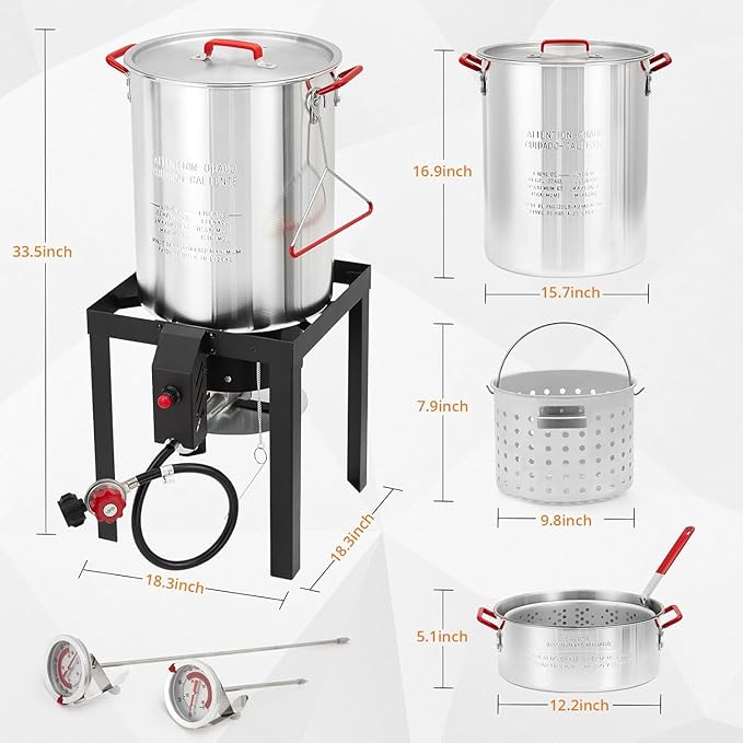 Turkey Fryer, Turkey Fryer and Fish Fryer Set,Turkey Deep Fryer Kit 30QT & 10QT Fryers, Aluminum Deep Fryer & Seafood Boiler Steamer for Crab, Shrimp, Lobster