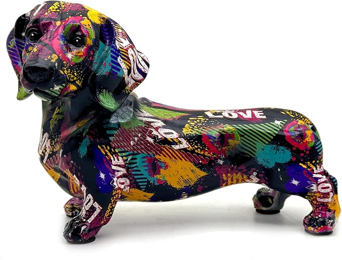 FUNSXBUG Colorful Dachshund Dog Statue Art Figurines Sculpture Collectibles Home Office Desktop Decor Outdoor Garden Display Decoration (Dachshund Dog 4)