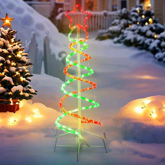 Double Spiral Christmas Tree Light Outdoor, Outdoor Light Up Christmas Tree with 8 Mode Controller, 120V Plug&Play ETL Waterproof for Xmas New Year Yard Garden, Red&Green, 3FT