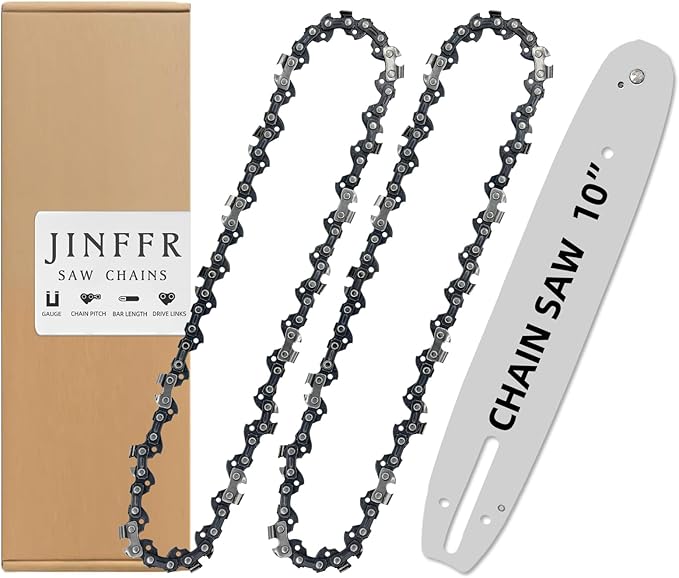 10 Inch Chainsaw Guide Bar and Chain Combo, 10" Replacement Chain for WORX WG309,10'' Chains for Sun Joe SWJ803E SWJ807E - 3/8'' .050'' 40 Drive Links (2Chain+1bar)
