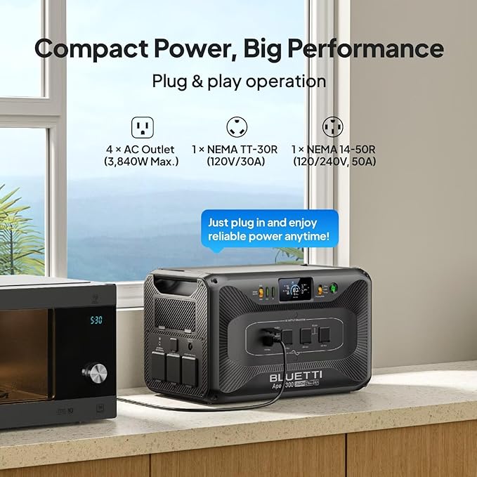BLUETTI Apex 300 Solar Generator (2025 New) with 3 200W Solar Panels, 2764.8Wh LFP Battery Backup with 6 3840W AC Outlets (7680W Surge), 120V/240V Dual Voltage, Ideal for Camping and Off-Grid Living