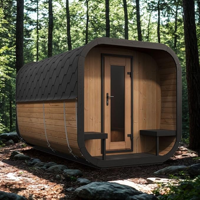 Model CL12GCP, Cube-Series Outdoor Home Sauna Suite Kit, Up to 8 Persons (Sauna Heater and Sauna Stones Included) (Drop 9 WiFi - Mirror)