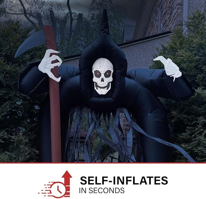 Haunted Hill Farm 10-Ft Tall Grim Reaper Arch Blow Up Inflatable Yard Decor with Lights and Music, Outdoor Halloween Inflatable Decorations for Lawn and Yard, Giant Spooky Outdoor Inflatables