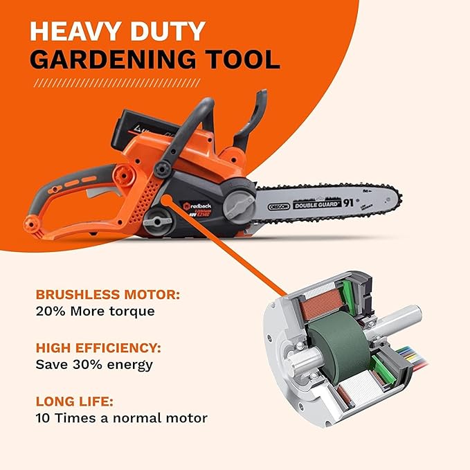 Redback Battery Powered Chainsaw Reliable 40V Cordless Chainsaw with 10m/s Chain Speed Gas Chainsaw Alternative Modern Lawn Care Equipment for Felling and Bucking with 2.0AH Battery Charger