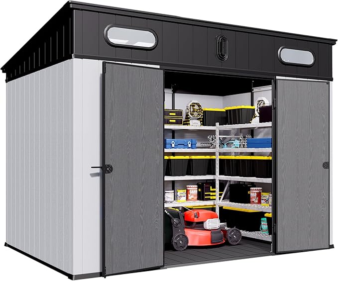 Chery INDUSTRIAL7 x 10FT Outdoor Storage, Affordable Metal Tool Shed with Lockable Sliding Shed Door and Vents,Waterproof Galvanized Steel Sheds & Outdoor Storage for Backyard, Garden (Grey)