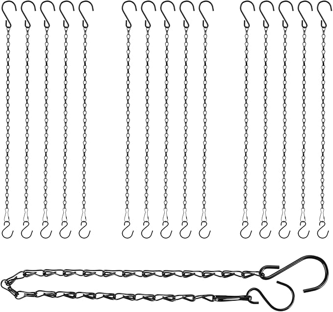 RIFNY Hanging Chains with Hooks, 15 Pieces 20 Inch Black Chain for Hanging Bird Feeders Planters Baskets Billboards Lanterns Wind Chimes Ornaments Outdoor/Indoor Use (20 inch 15pcs)