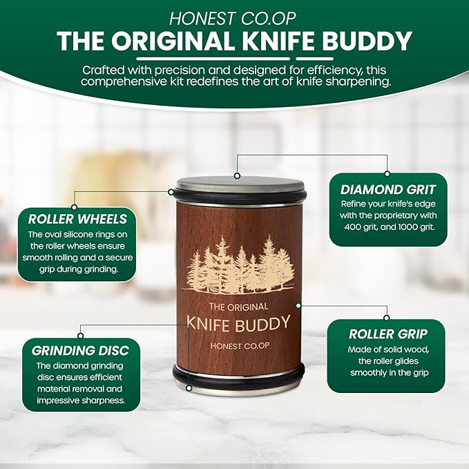 Rolling Knife Sharpener Kit – Adjustable 15° & 20° Magnetic Angles – Diamond & Ceramic Wheel Blade Sharpener – Premium Wood Base for Professional Knife Sharpening