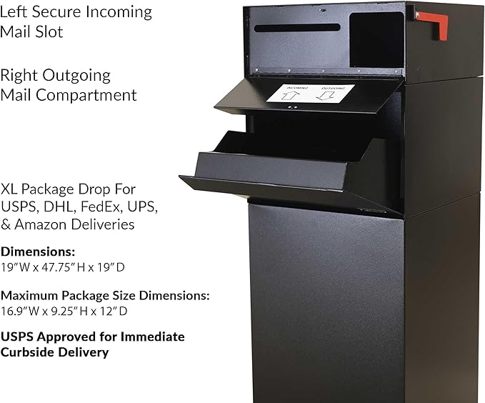 dVault® Full Service Vault DVCS0015 Secure Curbside Mailbox/Package Drop with Locking Letterbox (Black)