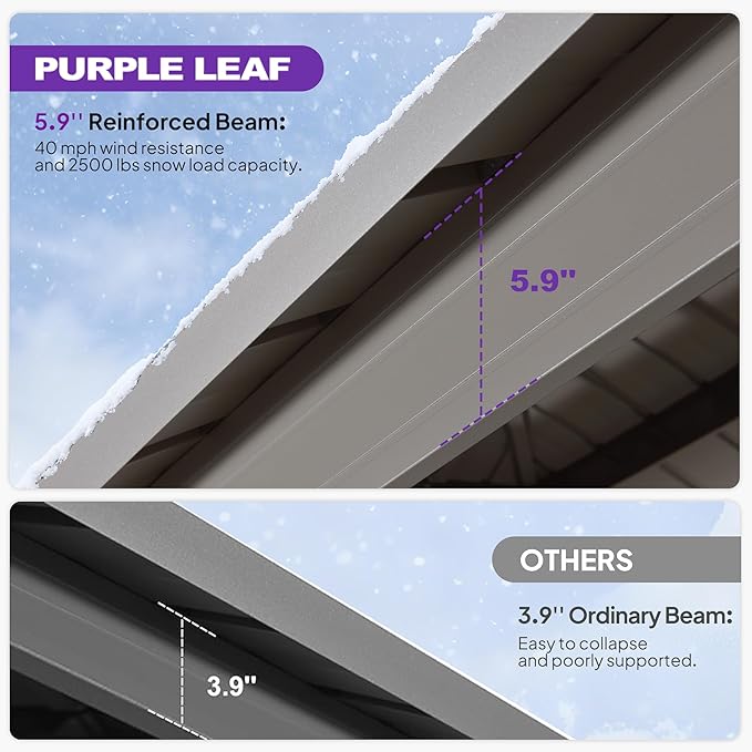 PURPLE LEAF 10' x 14' Outdoor Hardtop Gazebo, Champagne Aluminum Frame with Galvanized Steel Double Roof, Curtains and Netting for Patio Lawn and Garden