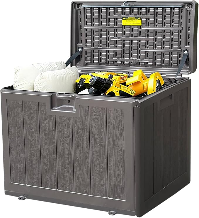 33 Gallon Deck Box Outdoor Watherproof Storage Cabinet for Outdoor Indoor Use,Lockable Storage Box for Package Delivery,Patio Furniture,Pool and Garden Accessories,Dark Brown