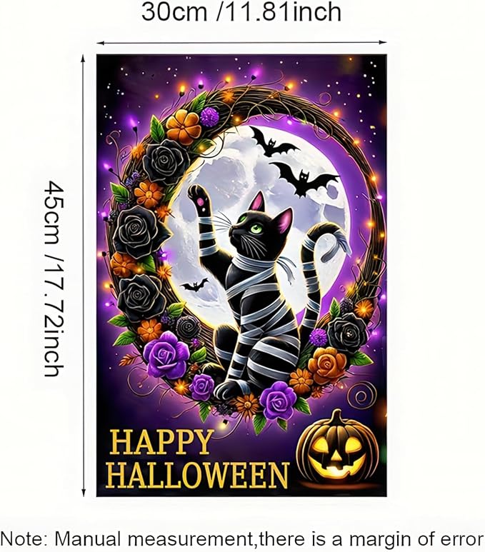 Trick or Treat Halloween Garden Flag for Outside, Black Cat Garden Flag 12x18 Double Sided Vertical Kitten Yard Flag for Outside Halloween Winter Lawn Farmhouse Patio Banner